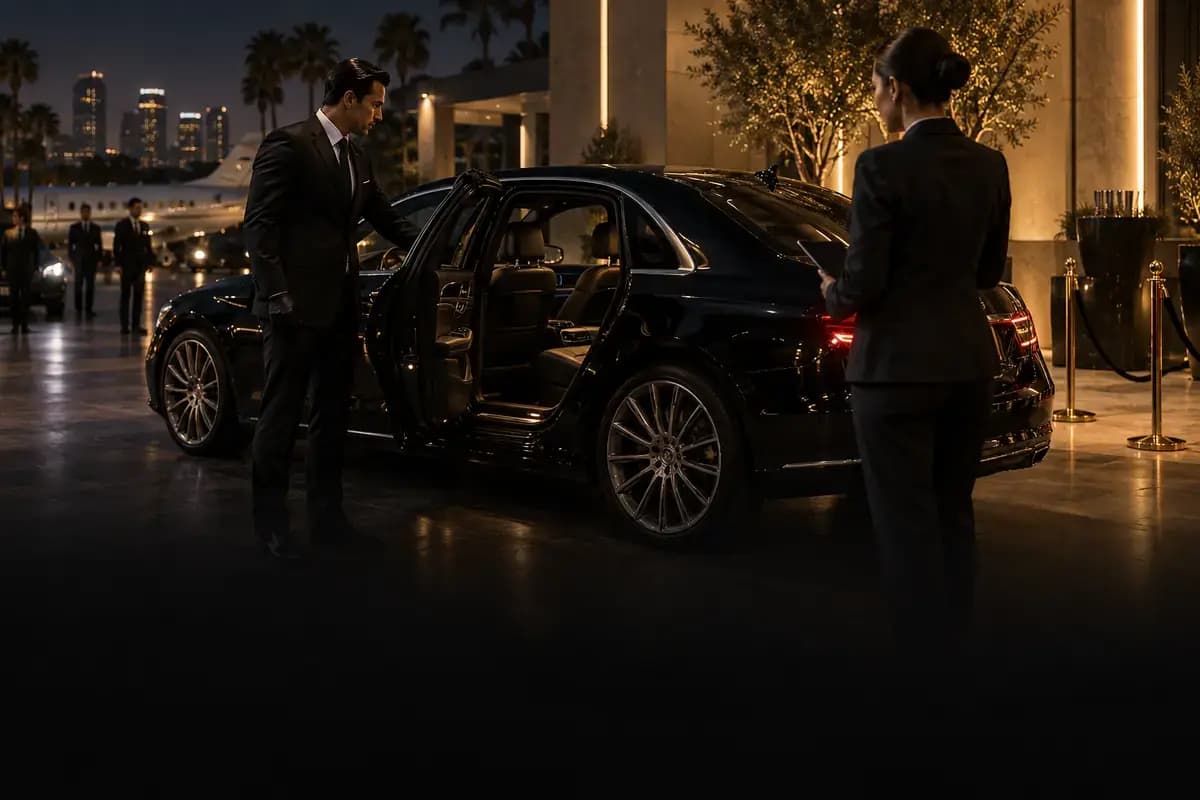 Transportation professionals preparing for a client arrival